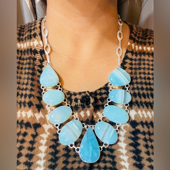 Light Blue Botswana Agate Statement Necklace - Picture 8 of 10